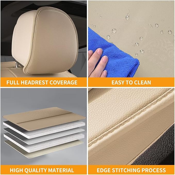 Seat Covers Fit for Toyota Highlander:2008-2025 Full Set with Lumbar Support Airbag Compatible Premium Faux Leather Waterproof Car Seat Cushion (5 Seats Beige)