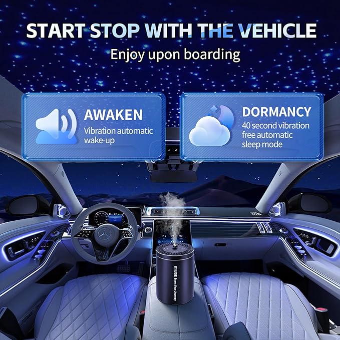 Waterless Smart Car Aroma Diffuser with Starry Sky Projection,7-Color Ambient Light, 3 Mode Adjustable Rechargeable Car Air Freshener with 80ml Empty Bottle,Auto On/Off Intelligent(Black, M308)