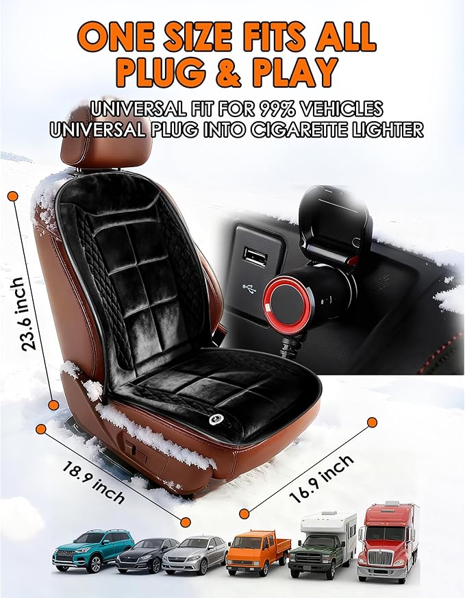 Ultra Soft Velvet Plush Car Seat Cover - Comfortable Driving in Winter, Front Seat Cushion with Non-Slip Back, Universal Fit for All Vehicles Trucks SUVs Vans Campers RVs School Bus (Black 1PCS)