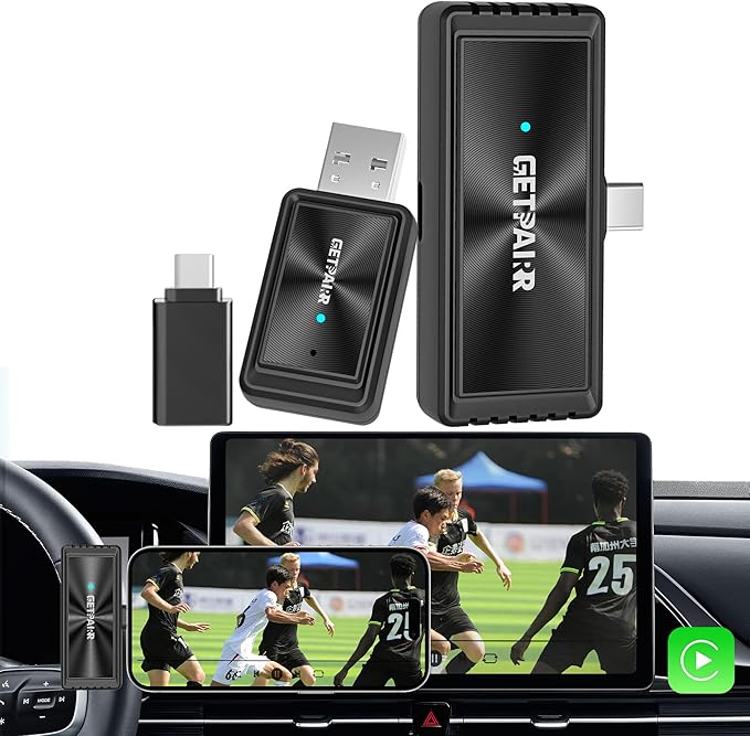 Wireless CarPlay Adapter & All-Platform Wireless Screen Mirroring GETPAIRR Cast- No Lag Streaming for iOS/Android, Dual Connection, WiFi 6/Bluetooth 5.4, Plug & Play, OTA Update (2025 Newupgrade)
