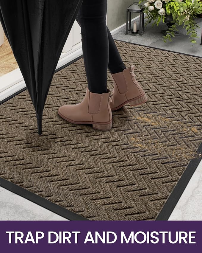 DEXI Front Door Mat Outside Entrance, 4x6 ft Rubber Entry Doormat Heavy Duty, Welcome Mats Non Slip for Inside House Floor Entryway Back Doors Exterior Patio, Chevron Brown