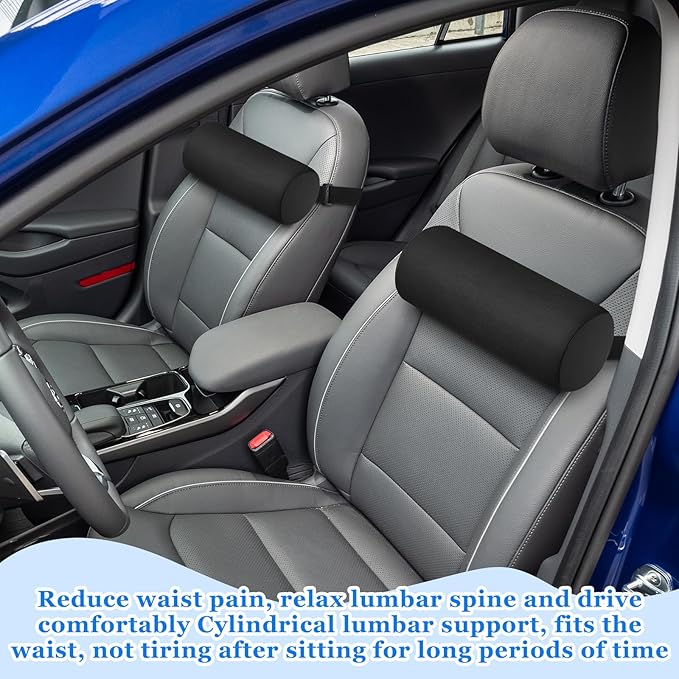 Wenqik 2 Pcs Lumbar Support Pillow Lumbar Roll Lower Pillow Office Seat Cushion with Adjustable Strap and Washable Cover for Travel Gaming Chair Car Seat Pain Relief(Black)