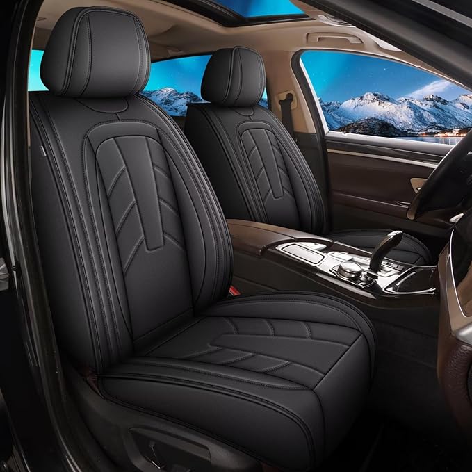 2PCS Front Leather Car Seat Covers Fit for Toyota Tacoma 2016-2023 Waterproof and Anti Staining Auto Protector Car Seat Covers (Black)