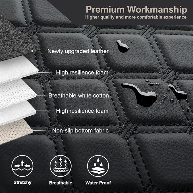 GIANT PANDA Custom Fit Center Console Cover for Dodge RAM 1500,2019 2020 2021 2022 2023 2024 with Jump Seat- Waterproof Faux Leather Armrest Center Cover - Full Protection-Black