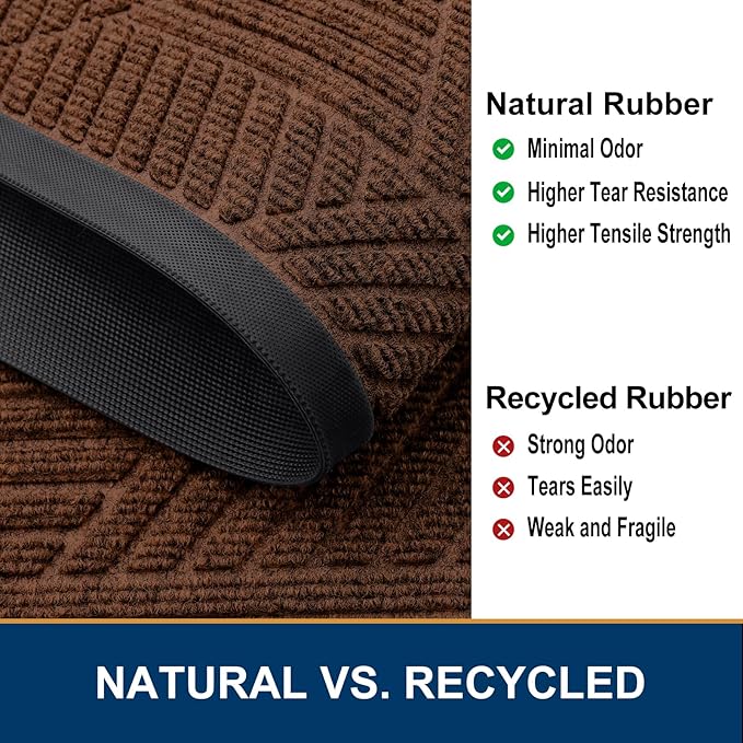 Smiry Front Door Mat Outside Entrance, Heavy Duty Sturdy Natural Rubber Doormat, Trap Dirt and Moisture, Easy Clean Low Profile Mats for Indoor Outdoor Entry, Irregular Triangle (36x24, Deep Coffee)