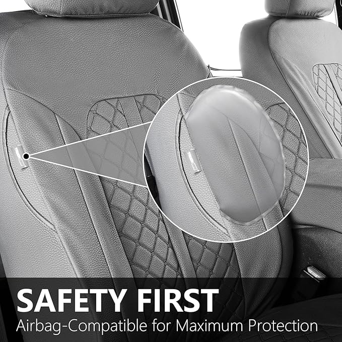 Truckiipa Custom for Chevy Silverado 1500 Seat Covers FullSet Leather Truck Seat Cover Fit for 2014-2018 Chevy Silverado GMC Sierra 1500, 2015-2019 2500HD 3500HD Double Crew Extended Cab,Full Set,Grey