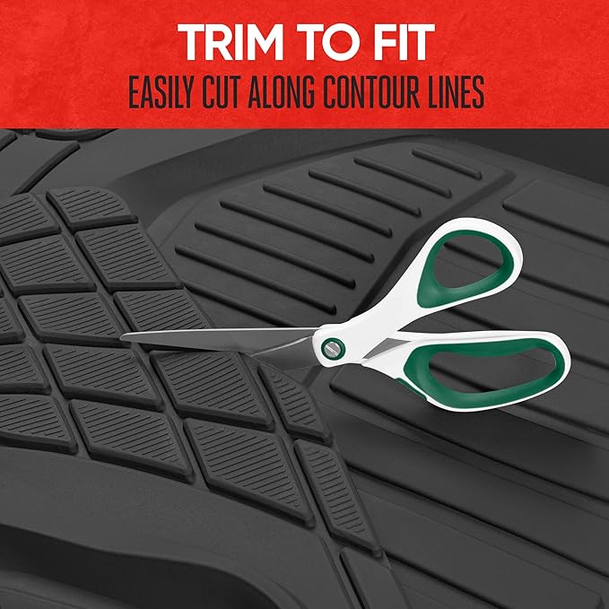 Motor Trend 943-BK FlexTough Defender Car Floor Mats -Next Generation Deep Dish Heavy Duty Contour Liners for Car SUV Truck & Van-All Weather Protection, Trim to Fit Most Vehicles Black