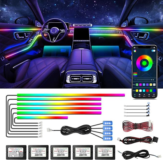 WEBUPAR Dreamcolor Acrylic Interior Car Lights, 14 in 1 RGB LED Strip Lights with APP Control and 213 Color Modes, Decorative Car Ambient Lighting Kits