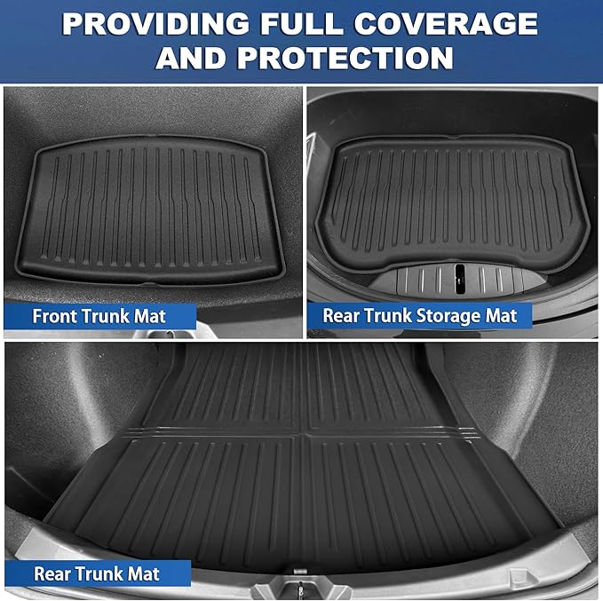 Weize Floor Mats Fit for Tesla Model 3 Highland 2025 2024, TPE All Weather Cargo Liner Floor Mats and Cargo Trunk Mats Accessories Front Rear Cargo Mat Full Set