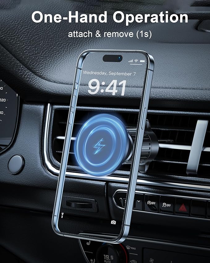 ZBF Magnetic Car Mount Charger, Mag-Safe Car Mount,Magnetic Car Phone Holder Mount, Car Cell Phone Holder Fit 17 16 15 14 13 12 All Smartphones (Air Vent)
