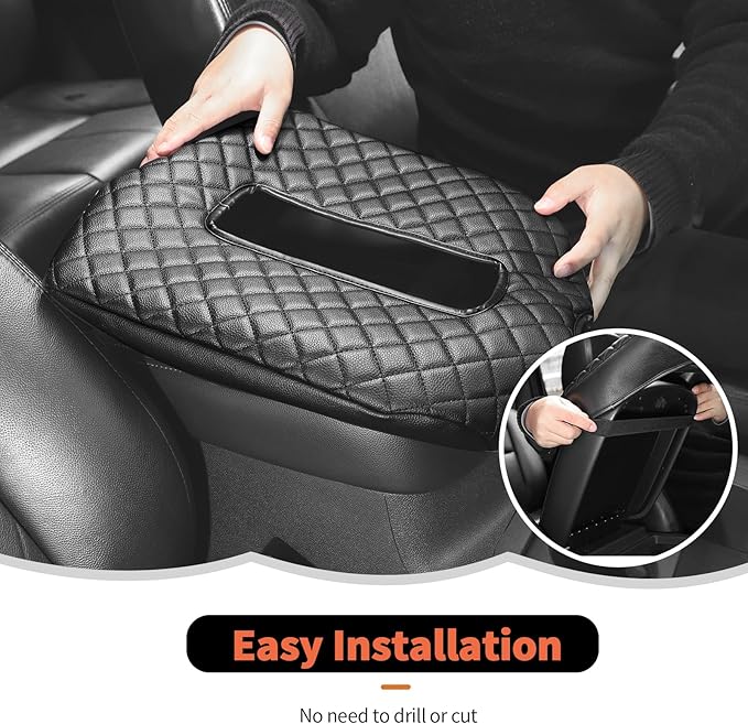 RT-TCZ Center Console Armrest Box Pad Cover Leather for Chevy Avalanche/Silverado/Suburban/Tahoe 2007-2013,for GMC Yukon/Sierra 2007-2013 (Black)