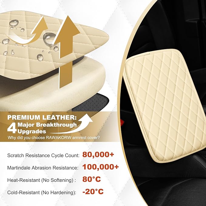 Car Armrest Cover Fit for Acura RLX Leather Center Console Cover Cushion with 2 Storage Bags(Gray)