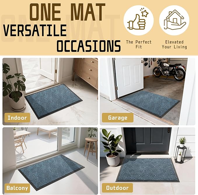 Yimobra Large Door Mat 47x24, All-Weather Waterproof Non-Slip Welcome Matt Outdoor, Heavy Duty Non Slip Doormat for Entryway for Patio and Garage Indoor, Easy Clean, Mix Blue