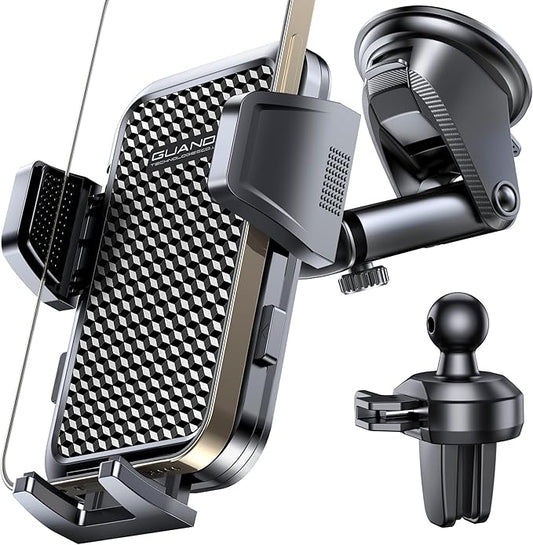 [2025 New] Dashboard Phone Holders for Your Car (+Air Vent Clip) [Military Grade Stable] , Car Cell Phone Holder, Rotatable Suction Cup Car Phone Mount for All Phone (Cube Black)