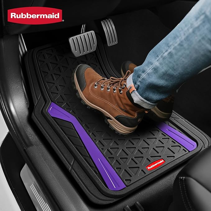 Rubbermaid Car Floor Mats Full Set,Premium Heavy Duty All-Weather Car Mats– Rugged Rubber with Brushed Aluminum Inserts, Universal Trim-to-Fit, Anti-Slip Backing for Cars, SUVs, Trucks & Vans - Purple
