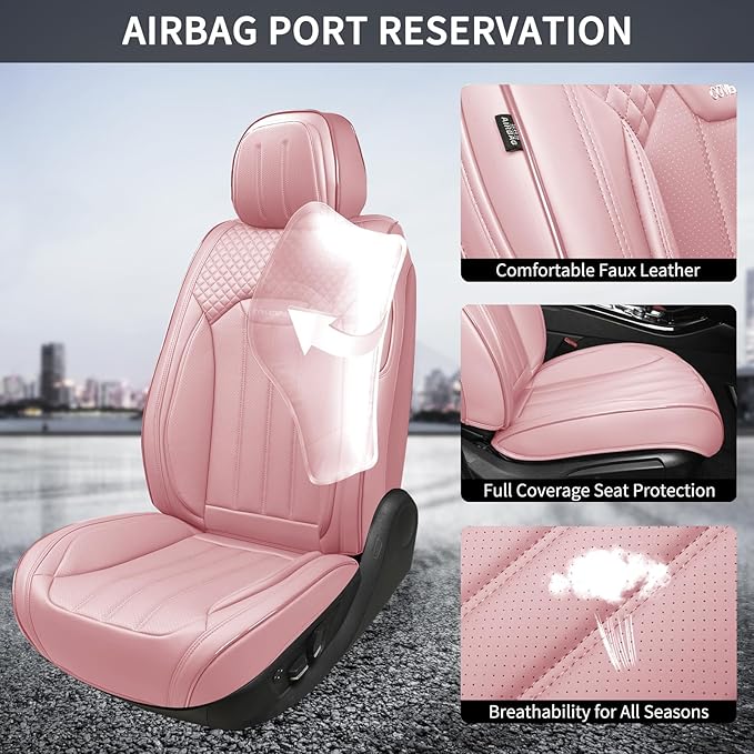 Pink Car Seat Covers Fit for Corolla Cross RAV4 Kona HR-V CRV UX,Waterproof and Breathable Automotive Seat Covers Full Set, Front and Rear Leather Seat Covers.