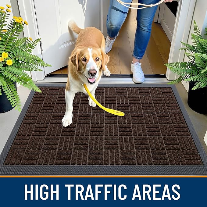 OLANLY Front Door Mat Outside Entrance 71x47, Absorbent, Heavy Duty Sturdy Natural Rubber Doormat Indoor Outdoor, Stain and Fade Resistant, Non-Slip Backing Low Profile Floor Mat for Entryway, Brown