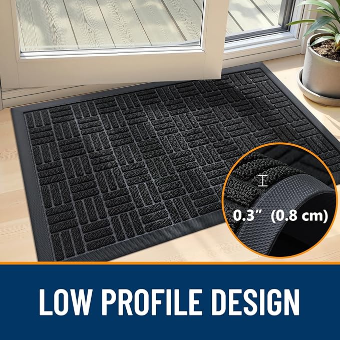 OLANLY Front Door Mat Outside Entrance 71x47, Absorbent, Heavy Duty Sturdy Natural Rubber Doormat Indoor Outdoor, Stain and Fade Resistant, Non-Slip Backing Low Profile Floor Mat for Entryway, Black