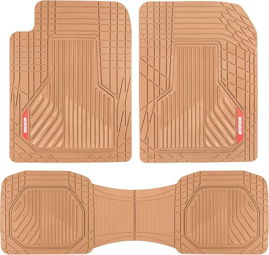 Motor Trend AdventureMax Car Floor Mats Full Set - Durable Rubber Floor Mats for Cars with Debris Capture Grooves, All Weather Interior Protection for Front and Rear with Non-Slip Backing, Beige