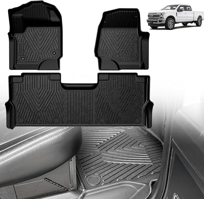 TripleAliners Floor Mats Compatible with Ford 2017-2025 F250/F350/F450 Floor Mats Super Duty Accessories Crew Cab 1st & 2nd Row Floor Liners TPE All Weather Protection Heavy Duty Custom Fit
