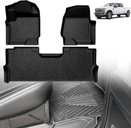 TripleAliners Floor Mats Compatible with Ford 2017-2025 F250/F350/F450 Floor Mats Super Duty Accessories Crew Cab 1st & 2nd Row Floor Liners TPE All Weather Protection Heavy Duty Custom Fit