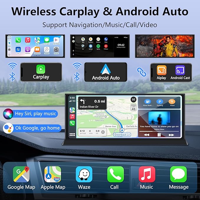 11.26" Carplay Screen for Car 4K Dash Cam Largest Car Tablet Pro Max w 350° Rotatable Camera【Cust-omized Bracket】 Apple Car Play & Android Auto Screen Real-time Navigation Bluetooth Audio Mirror Link