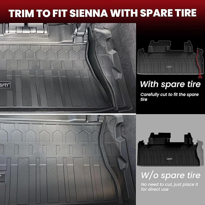 LASFIT Floor Mats&Trunk Mats for Toyota Sienna 7 Seats 2021-2024 2025 (not fit 2025 Platinum) All Weather TPE Custom Fit Floor Liner for Sienna XLE/XSE/Limited/Edition 7 Passenger (w/o Spare tire)