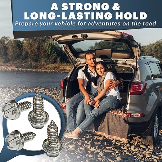 License Plate Screw Kit - Set of 8 Stainless Steel Screws for Front and Back License Plates, Frames and Covers on Domestic Cars, Trucks, SUVs - Rustproof, Self Tapping Mounting Bolts (Stainless Steel)