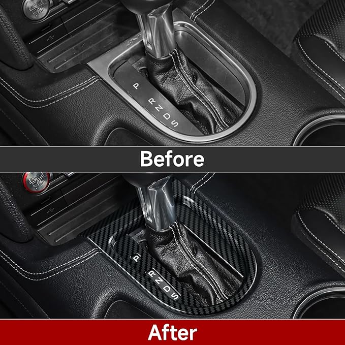 Automatic Gear Car Gear Shift Panel Frame Interior Decals for 2015 2016 2017 2018 2019 2020 2021 2022 2023 Ford Mustang Accessories ABS Carbon Fiber Stickers (Not for GT350 GT500)