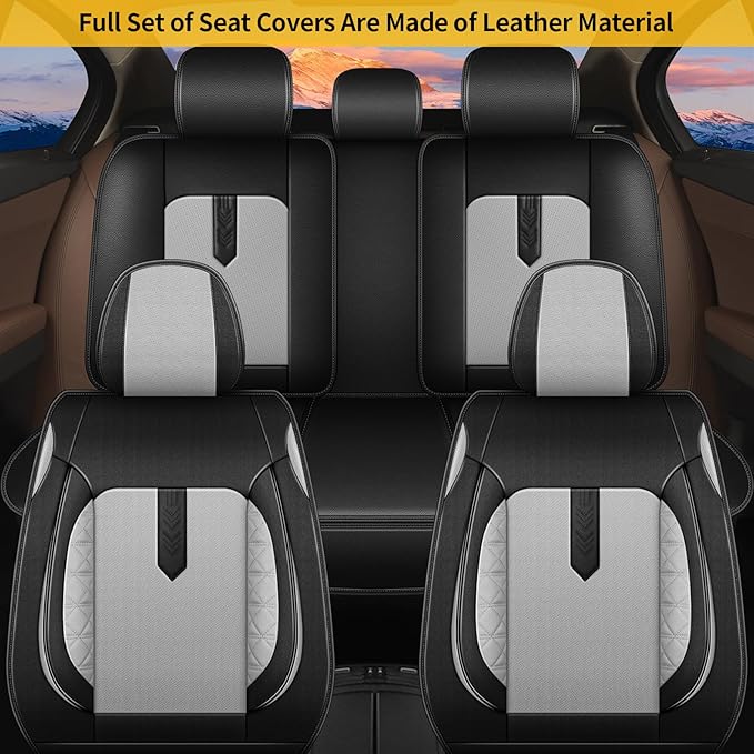 AOMSAZTO Car Seat Covers Full Set Fit for Chevrolet Traverse 2018-2025 Leather Car Seat Cover Seat Protector Waterproof Compatible Airbag(5 Seat Covers Gray)