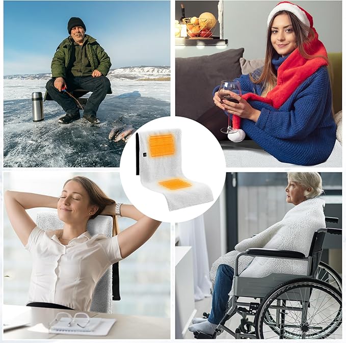 VIHOSE 2 Pack Portable Heated Seat Cushions Lambswool Heated Chair Pad 3 Heat Levels Foldable Heating Seat Pads for Car, Office Chair, Sofa, Camping, Travel, Power Bank Not Included