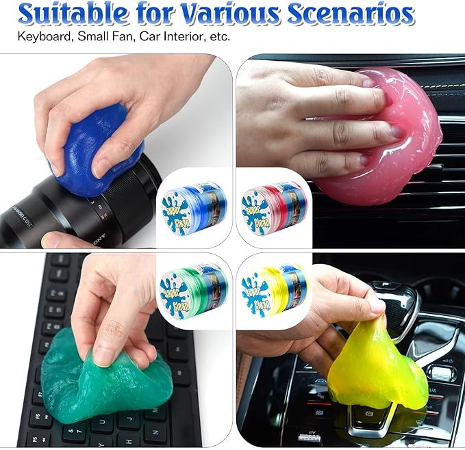 4 Pack Cleaning Gel, Car Putty Slime, Universal Auto Detailing Tools, Car Crevice Interior Cleaner Putty Gel, Cleaning Kit Dust Cleaning Mud for Car Vents, PC, Laptops, Cameras, Keyboard