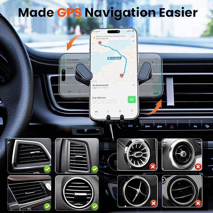 Wireless Car Charger Mount, 15W/10W/7.5W Fast Charging Air Vent Car Phone Holder Mount Compatible with iPhone 17/16/15/14/13/12/11/10 Series, Samsung Galaxy Series