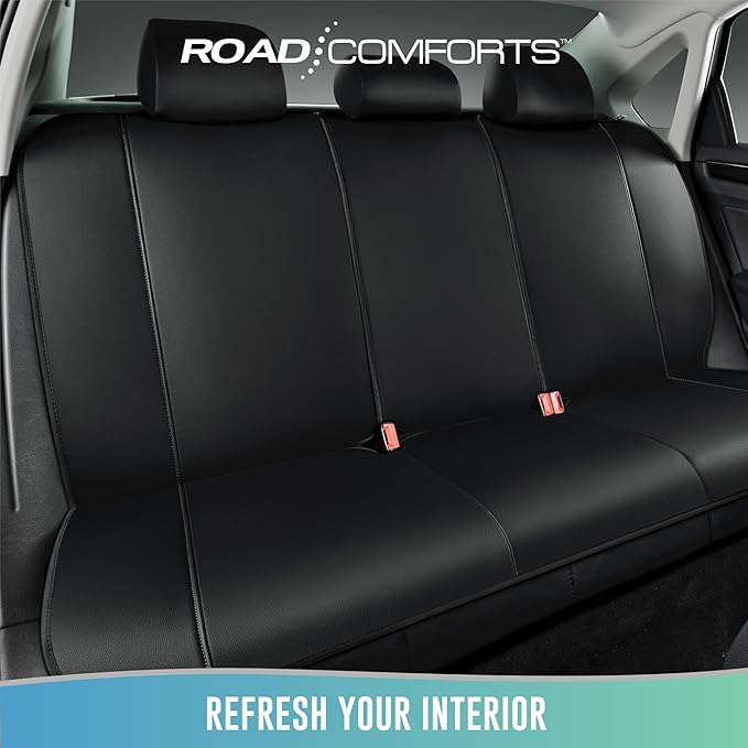 Road Comforts Car Seat Covers, Breathable Leather Seat Covers, Car Seat Covers Full Sets Airbag Compatible, Automotive Seat Covers for Most Cars, Vans, Trucks, SUV - Black