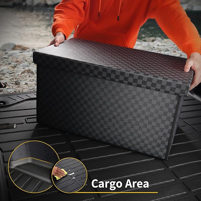 Floor Mats & Cargo Liner for Volkswagen Tiguan 2018-2024 All Weather Automotive TPE Liners Set Anti-Slip Waterproof Floor Liners Accessories (Car Mats+Trunk Mat) Black