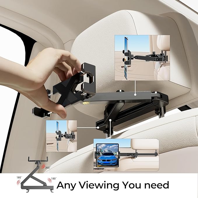 Tablet Holder for Car Headrest [3 in 1 Triangle Extension Arm] Tablet Car Mount for Back Seat Road Trip Essentials for Kids, Ipad Car Mount for 4.7"-14.6" Tablets & Phones,iPad Pro Air Mini, Galaxy