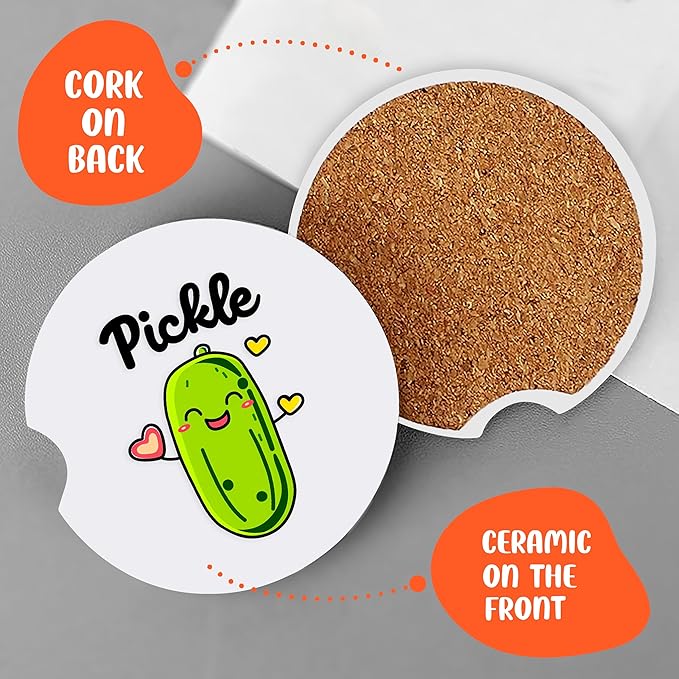 2 Pack Pickle Car Cup Holder Coaster, Cute Pickle Car Interior Accessories Drink Coaster for Women & Men, Pickle Lovers Themed Gifts Stuff Accessories Things Merchandise Items!