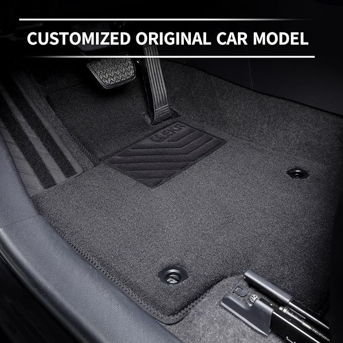 EKR Custom Fit Carpet Floor Mats for Tesla Model Y (5 Seat) 2019-2025, 0.5 Inch Thickness Rugs, Premium All Weather Anti-Slip Waterproof Floor Liners (Black Quick-Dry Blanket)