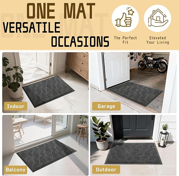 Yimobra Extra Large Door Mat 60x36, All-Weather Waterproof Non-Slip Welcome Matt Outdoor, Heavy Duty Non Slip Doormat for Entryway for Patio and Garage Indoor, Easy Clean, Mix Grey