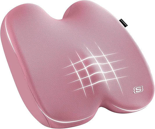 Skechers Memory Foam Seat Cushion,Ribbed Fabric Office Chair Cushion for Tailbone Pain Relief,Butt Pillow for Office Chair,Car Seat Cushion,Long Sitting Office Workers,and Car Drivers,Pink