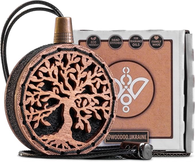 Wood Car Air Freshener — Tree Of Life Handmade Unscented DIY Essential Oil Hanging Diffuser with Felt Insert — Add Your Own Oils — Refillable — Car/Truck/SUV — Cardboard Box