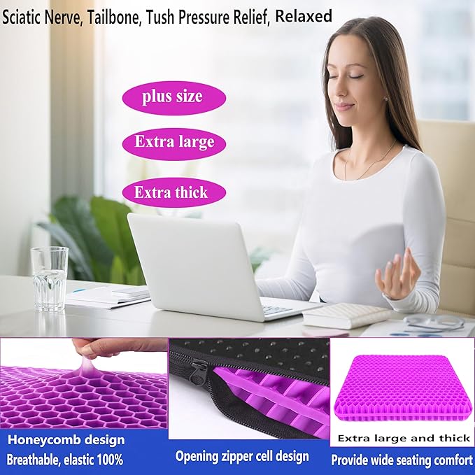Plus Size Gel Seat Cushion, Extra Large and Thick, Seat Cushion for Pressure Relief for Back, Hip, Sciatica, Tailbone Pain, Used for The Office, Car, Wheelchair, Truck, Recliner.(Rose red)