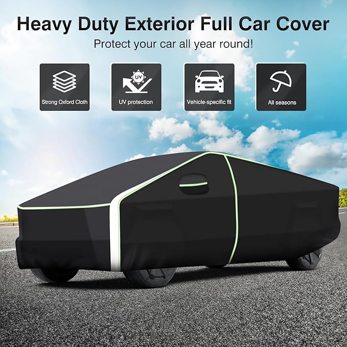 Upgrade 420D Car Cover for Tesla Cybertruck 2024 2025 2026, Waterproof All Weather Car Covers for Cybertruck Accessories, Outdoor Car Cover UV Protection with Zipper Door & Reflective Safety Strips