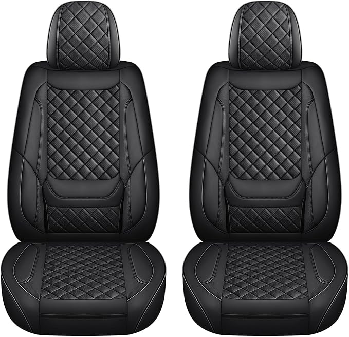 Leather Front Seat Covers for Cars Breathable Seat Covers Waterproof Seat Protectors Universal Fit for Most Automotive Cars SUV Trucks Van (Black, Front Pair)