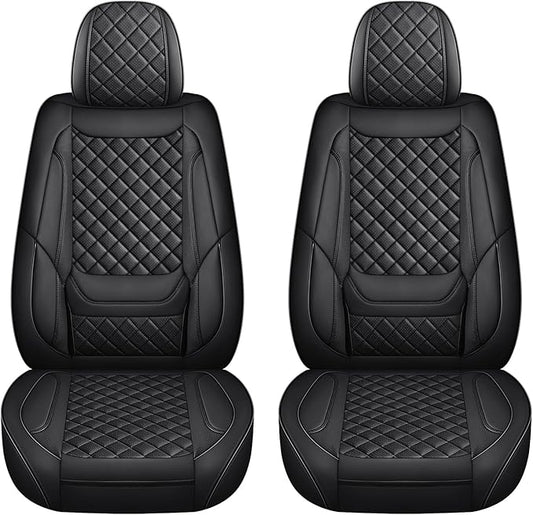 Leather Front Seat Covers for Cars Breathable Seat Covers Waterproof Seat Protectors Universal Fit for Most Automotive Cars SUV Trucks Van (Black, Front Pair)