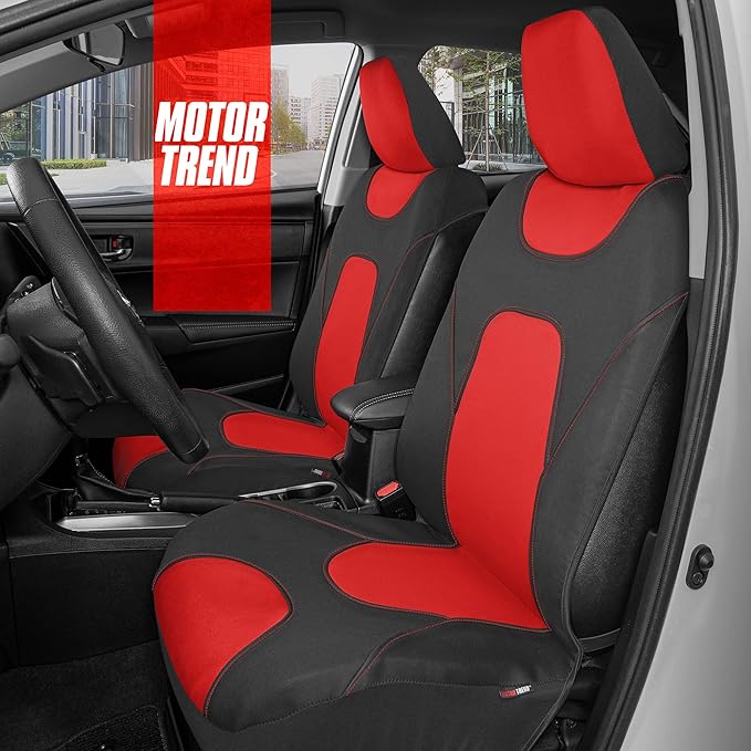 Motor Trend AquaShield Waterproof Front Seat Covers, Red Seat Covers for Cars – Neoprene Front Car Seats Cover, SUV Seat Covers Protector - Car Interior Cover for Auto, Trucks, & Dog Owners