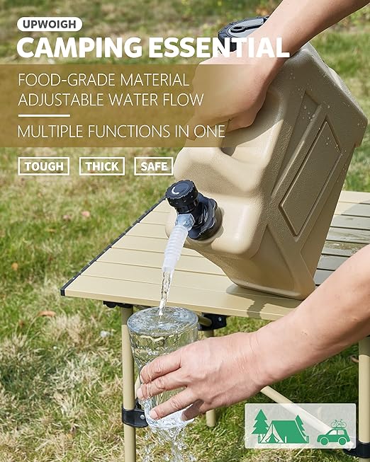 UPWOIGH Water Container, 2.6 Gallon Water Containers Jug, (13x12x5.3in) Truly No Leakage Water Storage, Small Warm Sand Color Water Tank,BPA Free Portable Emergency Water Storage for Camping, Hiking