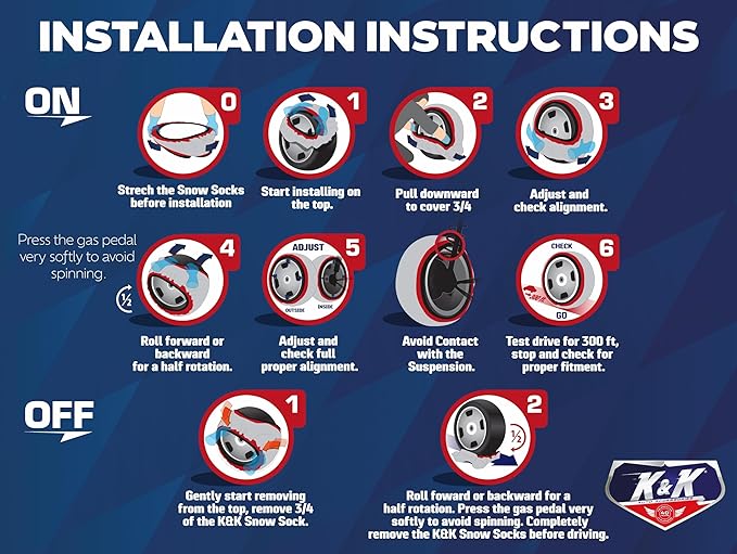 K&K Auto Snow Socks for Tires – Pro Series for Ultimate Grip Approved Snow Chain Alternative Traction Device – Tire Sock for Pickup Truck SUV Van – Winter Travel Accessory Emergency Kit – 3XL (2pcs)