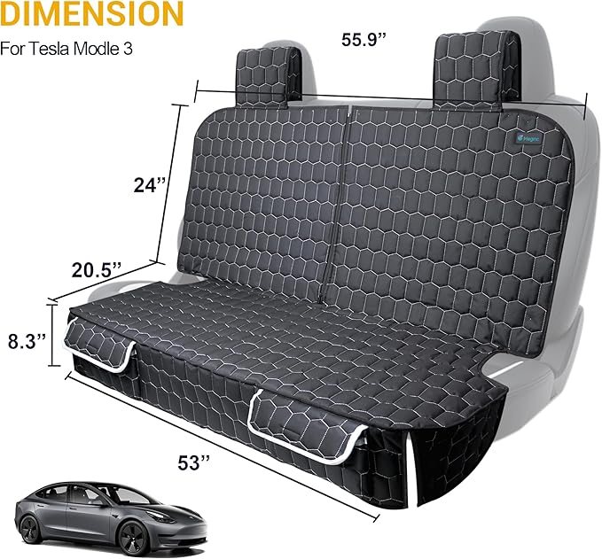 Dog Car Seat Covers for Tesla Model 3,100% Waterproof Back Seat Cover for Cars Armrest Compatible Nonslip Car Rear Seat Protector for Dogs & Kids, Easy Clean Tesla Model 3 Accessories