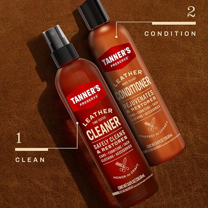 Tanner's Preserve Leather Cleaner, Cleans & Restores Finished Leather, Use for Cars & Interiors, Couches & Furniture, Saddles & More, 8 Fl Oz